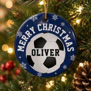 Soccer Football Balls Kids Name Christmas Ceramic Tree Decoration