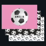 Soccer Football Balls Kids Name Pink Birthday  Wrapping Paper Sheet<br><div class="desc">Soccer Football Balls Kids Name Pink Birthday Wrapping Paper Sheets. Pink,  black and white background. Personalise with your name or erase the text.</div>