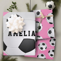 Soccer Football Balls Kids Name Pink Birthday
