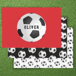 Soccer Football Balls Kids Name Red Birthday Wrapping Paper Sheet<br><div class="desc">Soccer Football Balls Kids Name Red Birthday Wrapping Paper Sheets. Red,  black and white background. Personalise with your name or erase the text.</div>