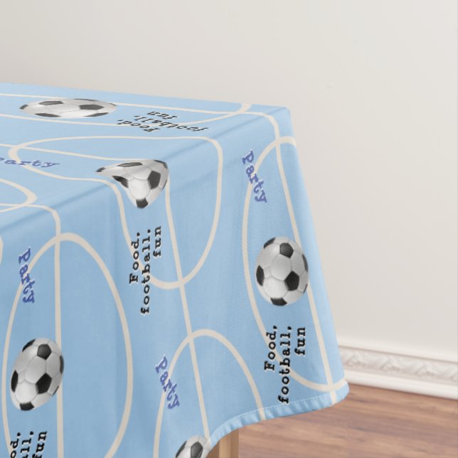 Soccer Football Blue Cream Sports Game Party Tablecloth (In Situ)