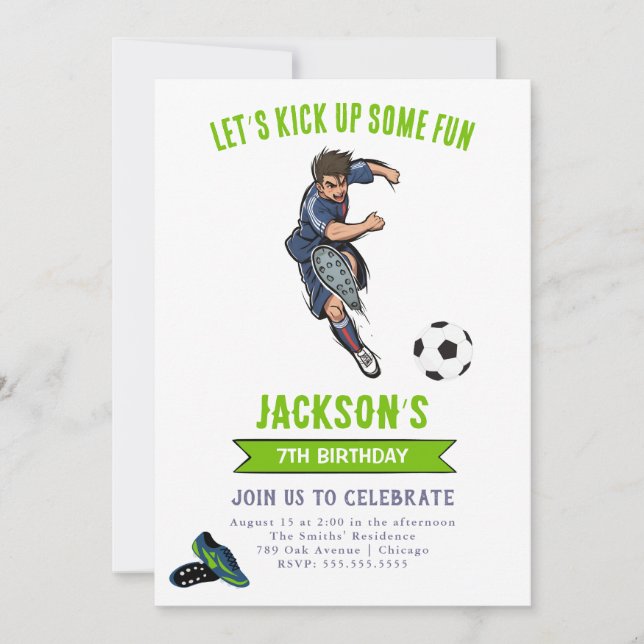 Soccer football boys birthday party invitation (Front)