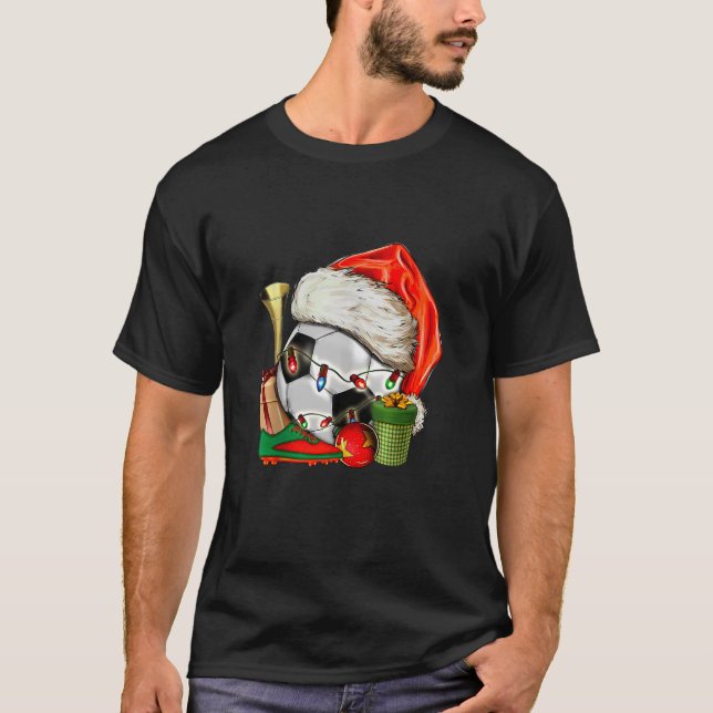 Soccer Football Christmas Santa Hat Funny Soccer X T-Shirt (Front)