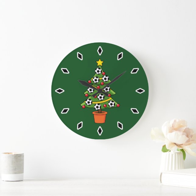 Soccer Football Christmas Tree Large Clock (Home)