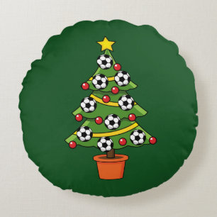 Soccer Football Christmas Tree Round Cushion