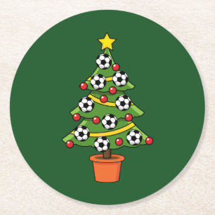 Soccer Football Christmas Tree Round Paper Coaster