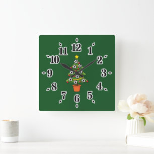 Soccer Football Christmas Tree Square Wall Clock