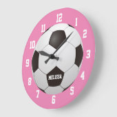 Soccer Football Custom Name Pink Large Clock (Angle)