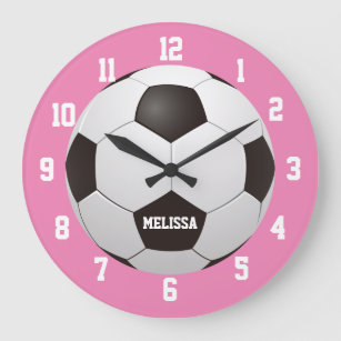 Soccer Football Custom Name Pink Large Clock