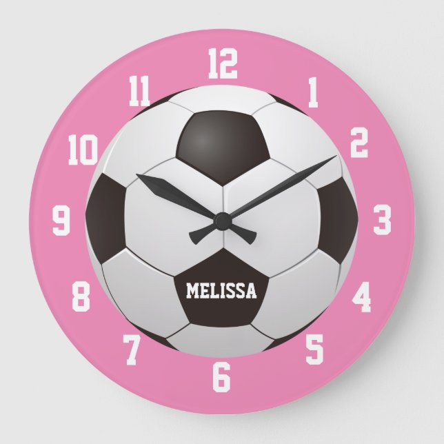 Soccer Football Custom Name Pink Large Clock (Front)