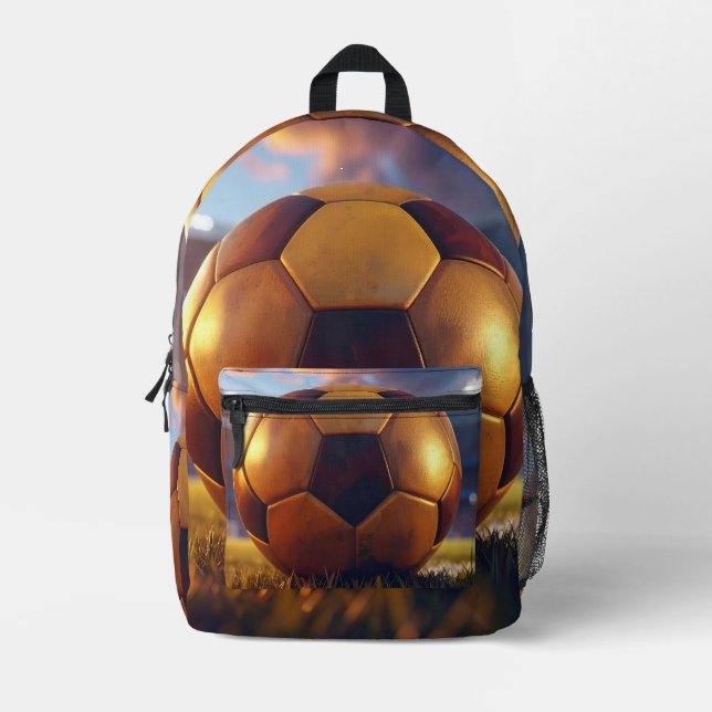 Soccer Football - Golden Ball Printed Backpack (Front)