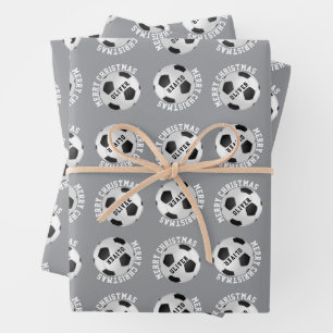 Soccer Football Kids Name Sports Merry Christmas Wrapping Paper Sheet