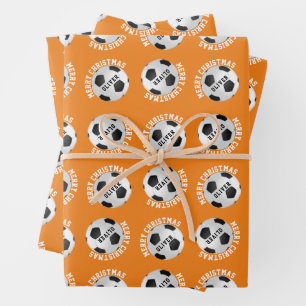 Soccer Football Kids Name Sports Merry Christmas Wrapping Paper Sheet