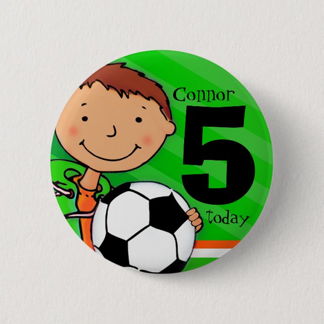 Soccer / football name age 5 green button / badge (Front)