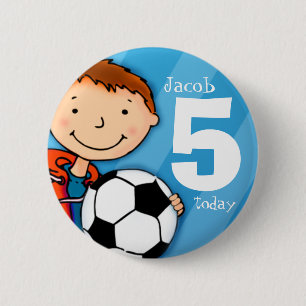 Soccer/football name and age 5 button / badge