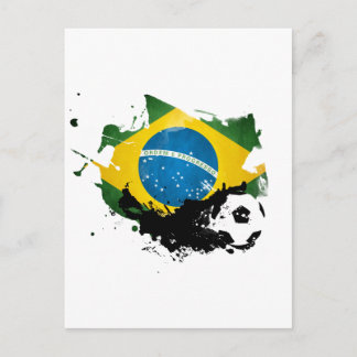 soccer / football over brazil flag painting postcard