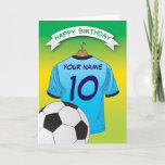 Soccer Football Pale Blue Shirt Sports Birthday Card<br><div class="desc">Personalised kids soccer birthday greeting cards with a green/yellow faded background and a pale blue soccer/football shirt with a dark blue trim, you can personalise the shirt with the childs name and age, and a ball at the bottom. This football birthday card will impress the birthday kid be it your...</div>