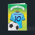 Soccer Football Pale Blue Shirt Sports Birthday Card<br><div class="desc">Personalised kids soccer birthday greeting cards with a green/yellow faded background and a pale blue soccer/football shirt with a dark blue trim, you can personalise the shirt with the childs name and age, and a ball at the bottom. This football birthday card will impress the birthday kid be it your...</div>