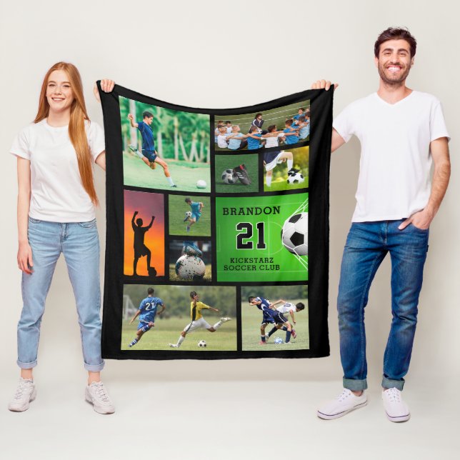 Soccer Football Photo Collage Personalised Fleece Blanket (In Situ)