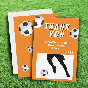 Soccer Football Player Ball Orange Coach Thank You Card
