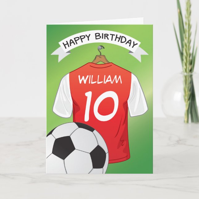 Soccer Football Red Shirt Custom Sports Birthday Card (Front)