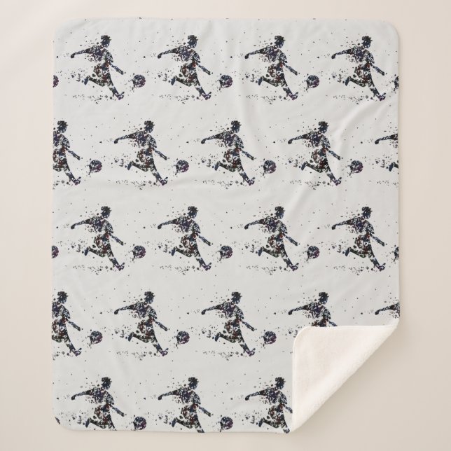 Soccer Football Sport Graphic Art Black Grey Sherpa Blanket (Front)