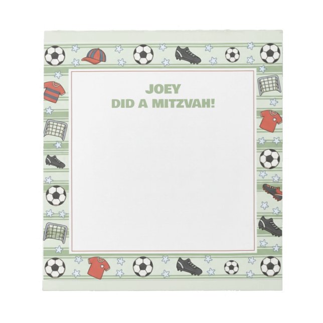 Soccer Football Sport Theme Personalised Mitzvah  Notepad (Front)