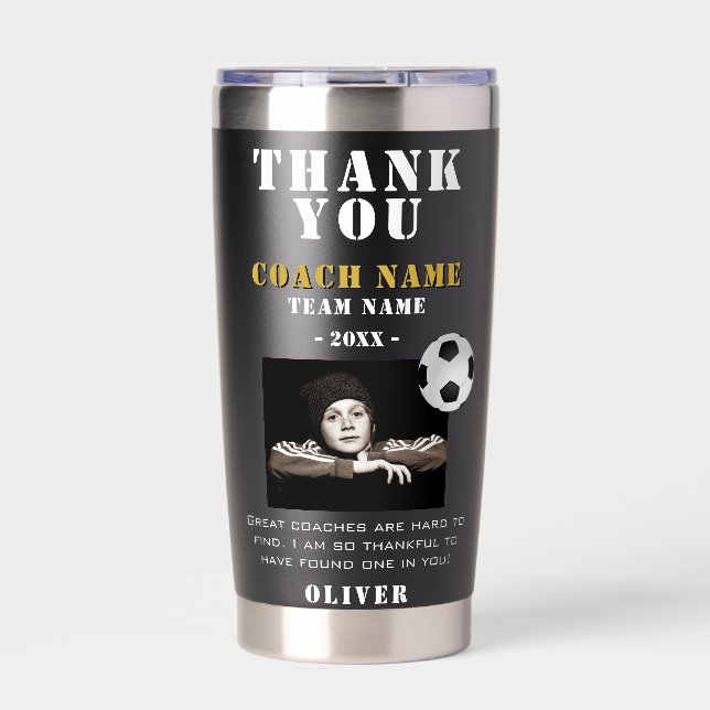 Soccer Football Sports Photo Thank you Coach  Insulated Tumbler (Front)