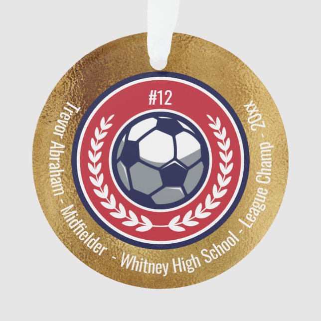 Soccer Football Team Gold Red White Blue Modern Ornament (Front)