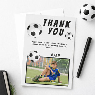 Soccer Football Thank you Birthday Photo Card