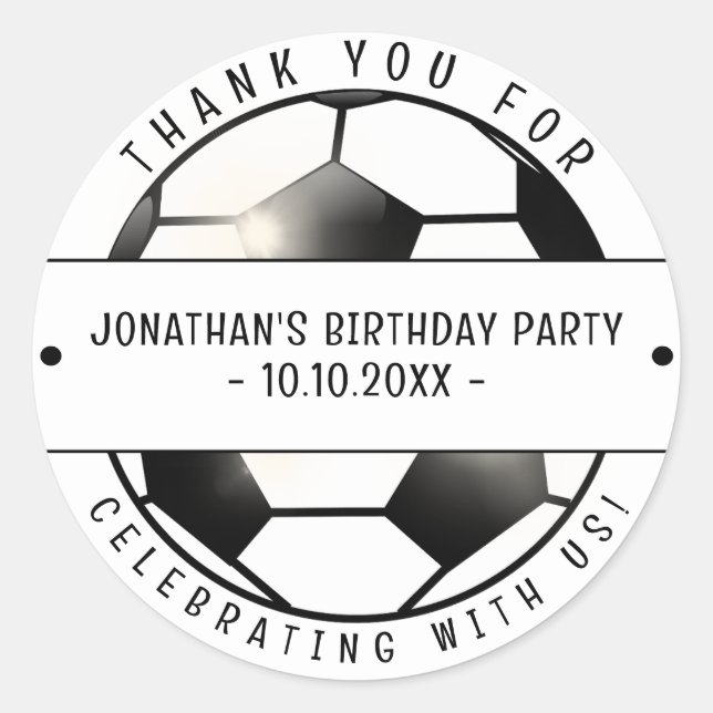 Soccer Football Theme Birthday Party Thank You Classic Round Sticker (Front)