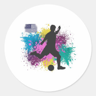 Soccer Football USA Grungy Color Splashes Classic Round Sticker
