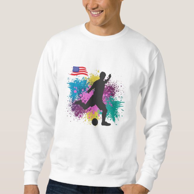 Soccer Football USA Grungy Color Splashes Sweatshirt (Front)