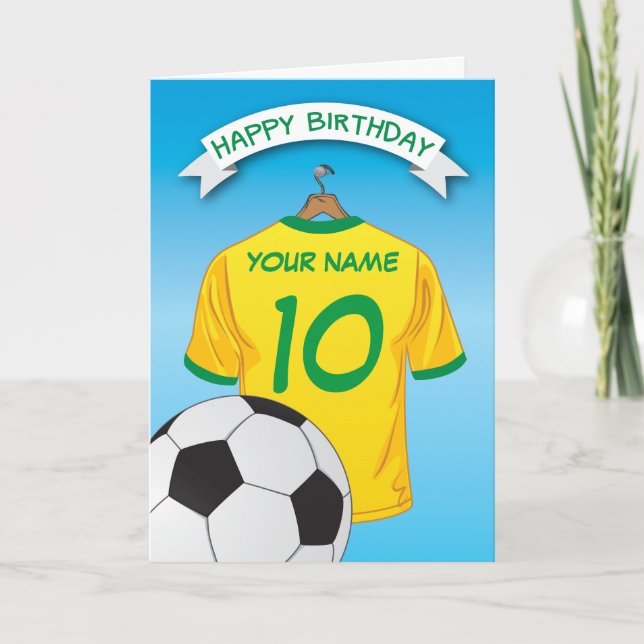 Soccer Football Yellow Green Shirt Custom Birthday Card (Front)
