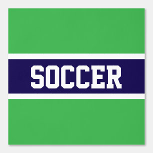SOCCER Fun Bright Green Navy Blue White Stripes Wallpaper