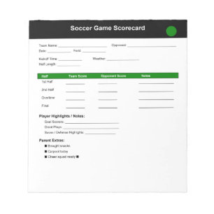 Soccer Game Scorecard Notepad