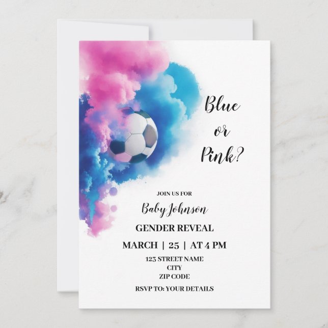 Soccer gender reveal invitation (Front)