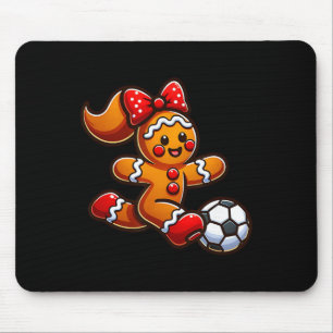 Soccer Gingerbread Girl Christmas Coquette Bow Spo Mouse Pad