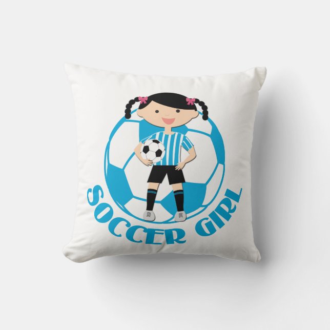Soccer Girl 2 Ball Blue and White Stripes v2 Cushion (Front)