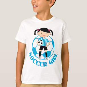 Soccer Girl 2 Ball Blue and White Stripes v2 T-Shirt