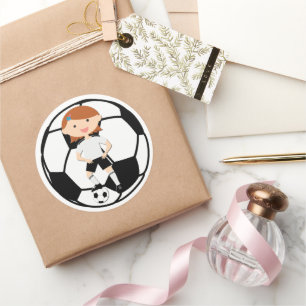 Soccer Girl 3 and Ball Black and White Classic Round Sticker