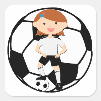 Soccer Girl 3 and Ball Black and White Square Sticker