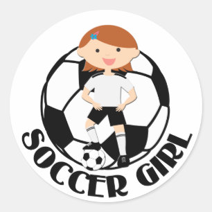 Soccer Girl 3 and Ball Black and White v2 Classic Round Sticker