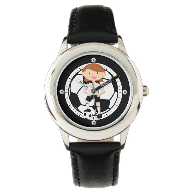 Soccer Girl 3 and Ball Black and White Watch (Front)