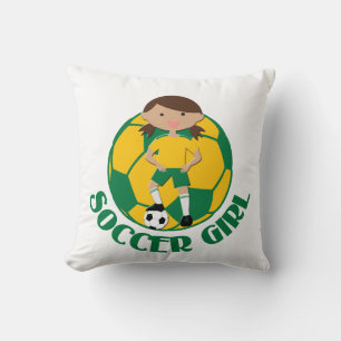 Soccer Girl 4 and Ball Green and Yellow v2 Cushion