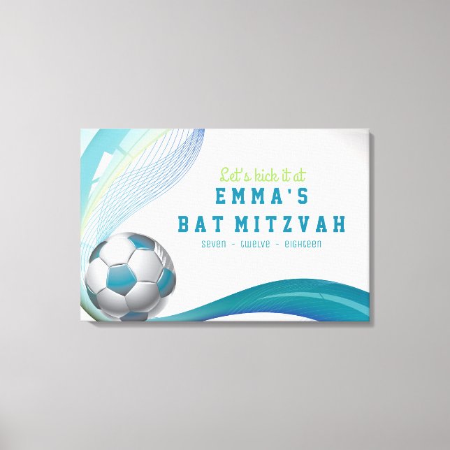 SOCCER GIRL Aqua Bat Mitzvah Sign-In Board Canvas Print (Front)