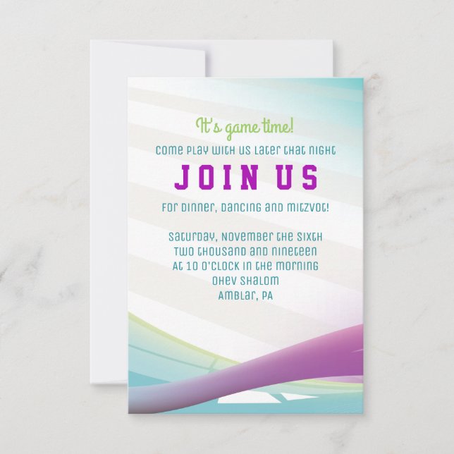 SOCCER GIRL Bar Mitzvah Invitation Party Card (Front)