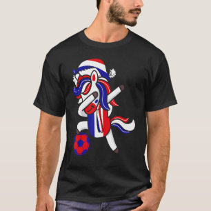 Soccer Girl Dabbing Unicorn Christmas Hat France F T-Shirt