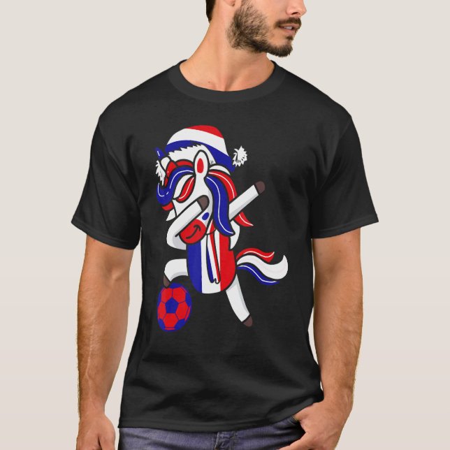 Soccer Girl Dabbing Unicorn Christmas Hat France F T-Shirt (Front)