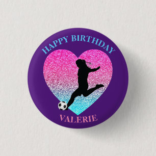Soccer Girl "Happy Birthday" Heart 3 Cm Round Badge
